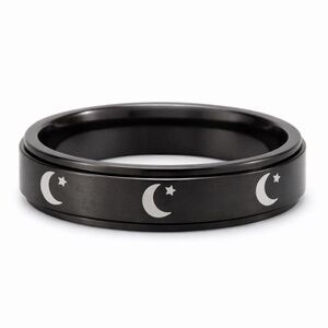 Black Moon Star Fidget Spinner Ring Stainless Steel Anxiety Band